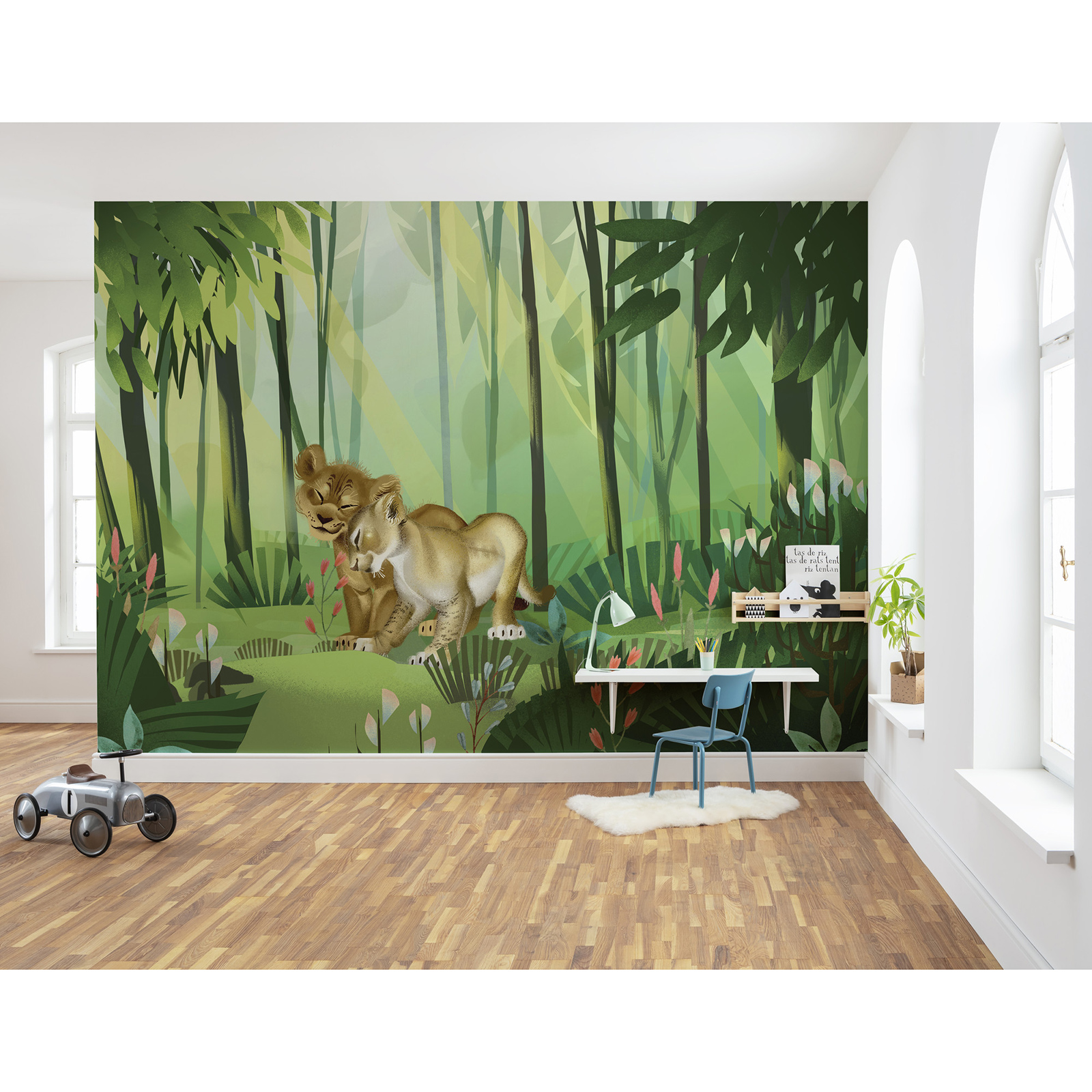 Vlies-Fototapete LION KING LOVE - grün-gelb - 400x280 cm