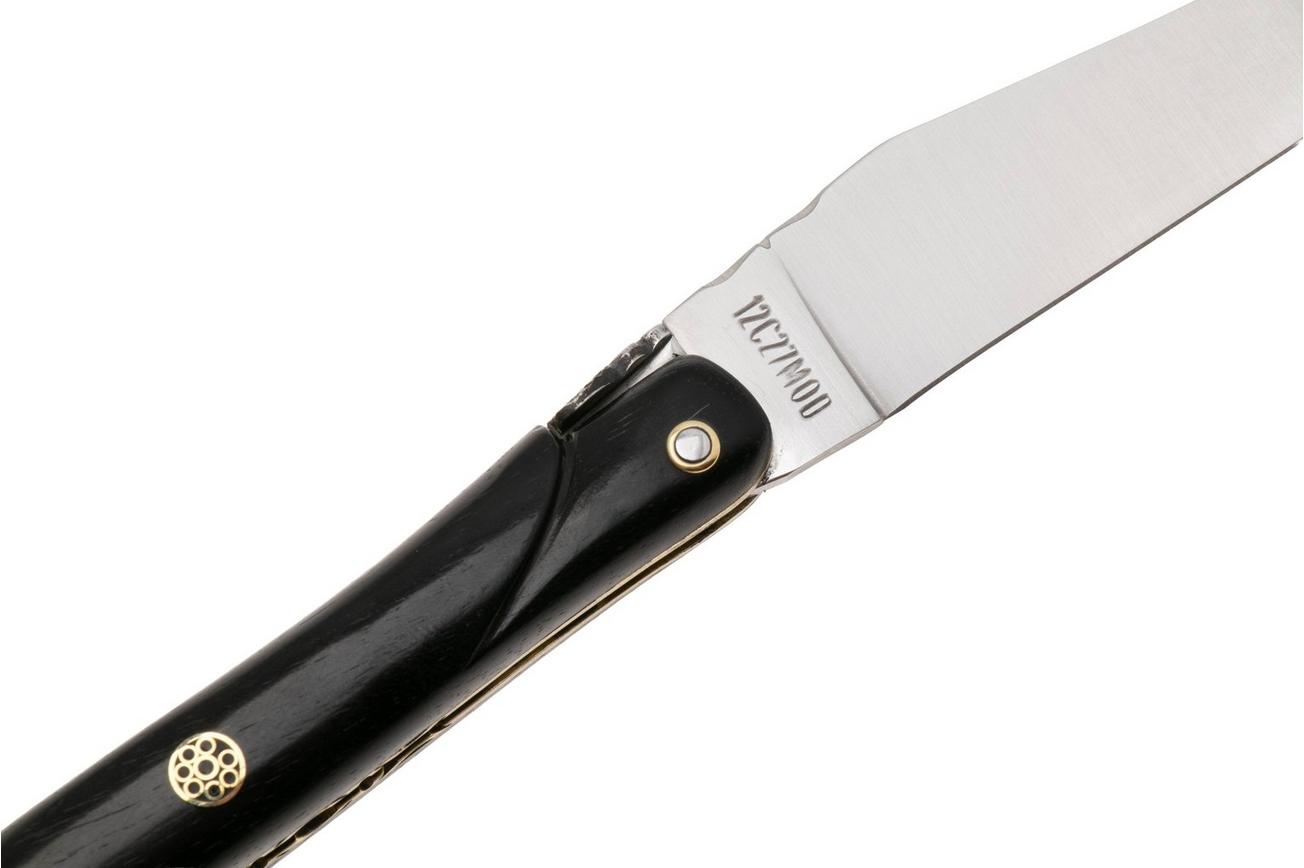 Laguiole en Aubrac Ebony, Black Mosaic Pin, Brass Liner, zakmes, 12 cm