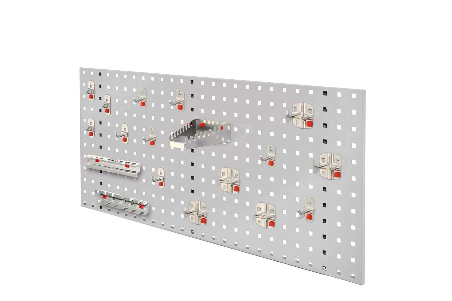 Kappes® RasterPlan by ABAX Starter Set #6 1x Geperforeerde plaat 1000x450mm 1x Gereedschapshouders assortiment 18-delig Lichtgrijs RAL 7035