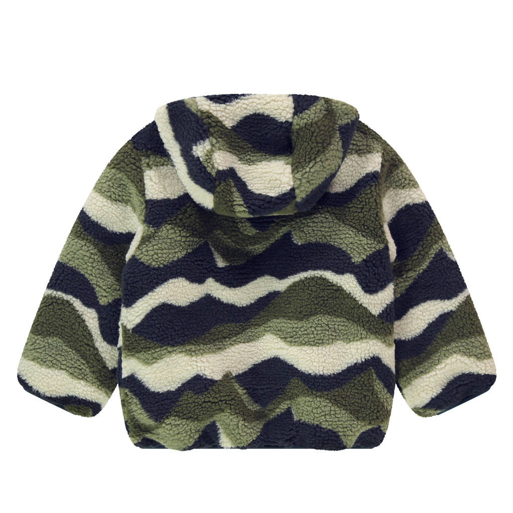 Stains&Stories reversible teddy winterjas blauw/groen/beige