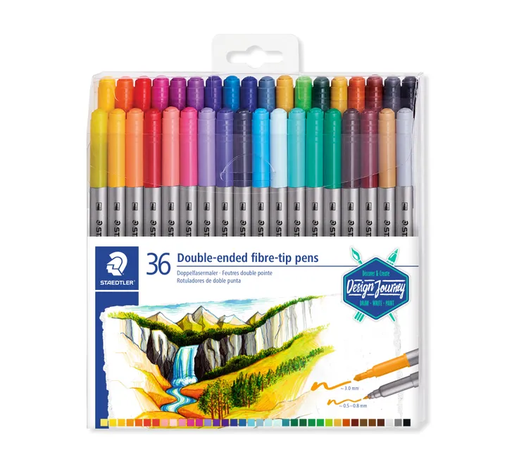 Fiberpen STAEDTLER® 3200 duo, dobbelt spids - med 36 stk. ass. farver