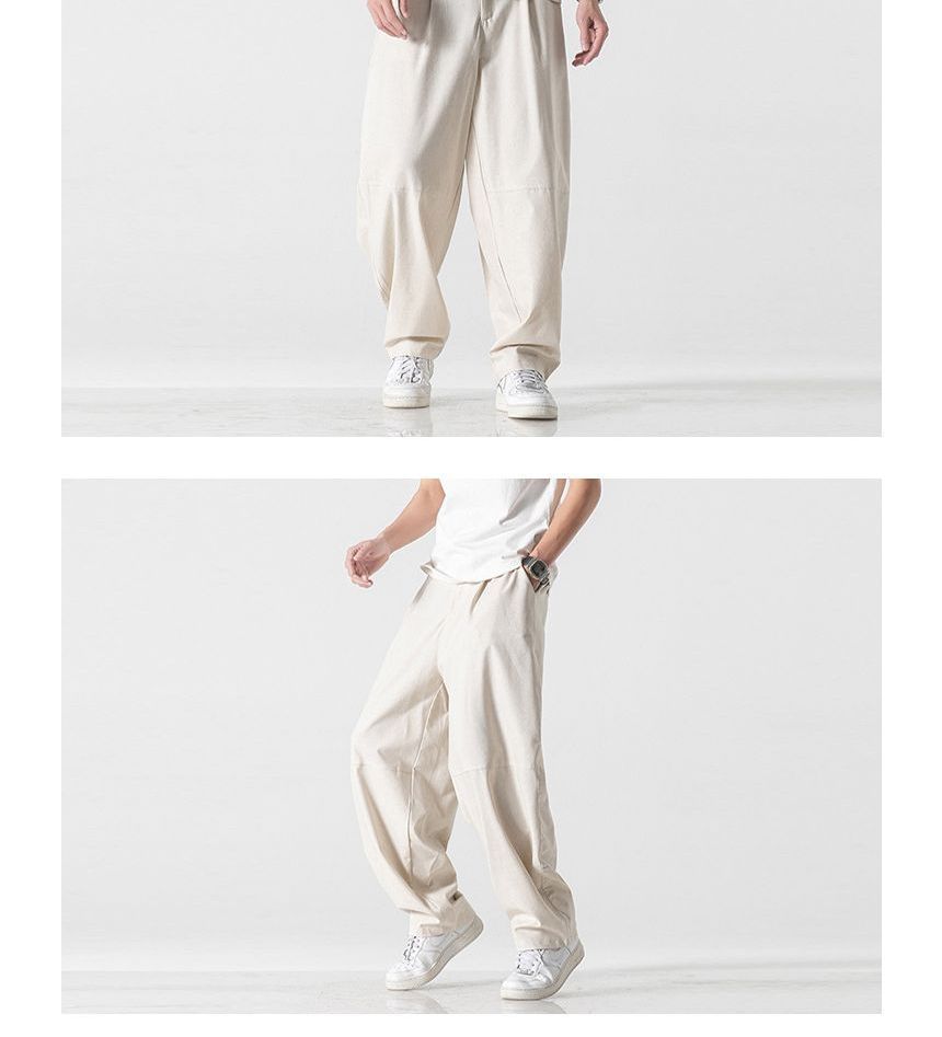 Lefitt - Hoge taille effen linnen wijde broek