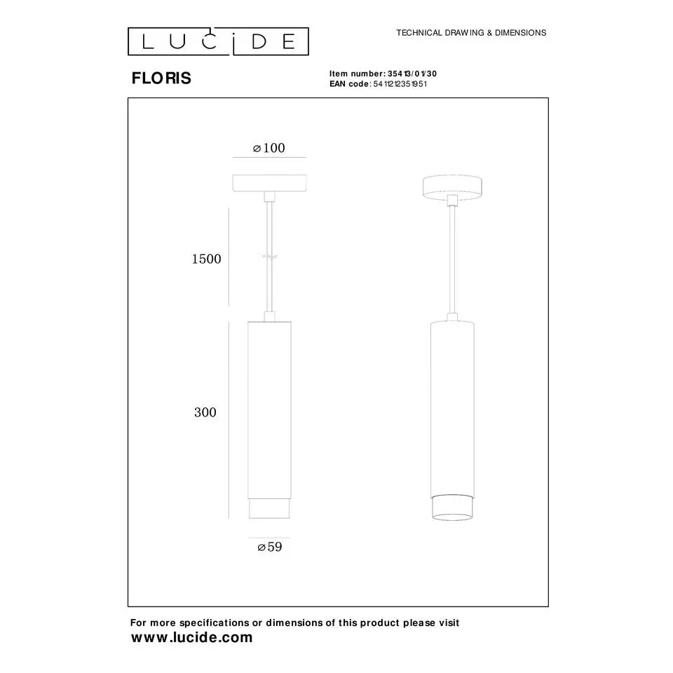 Lucide FLORIS Hanglamp - Zwart