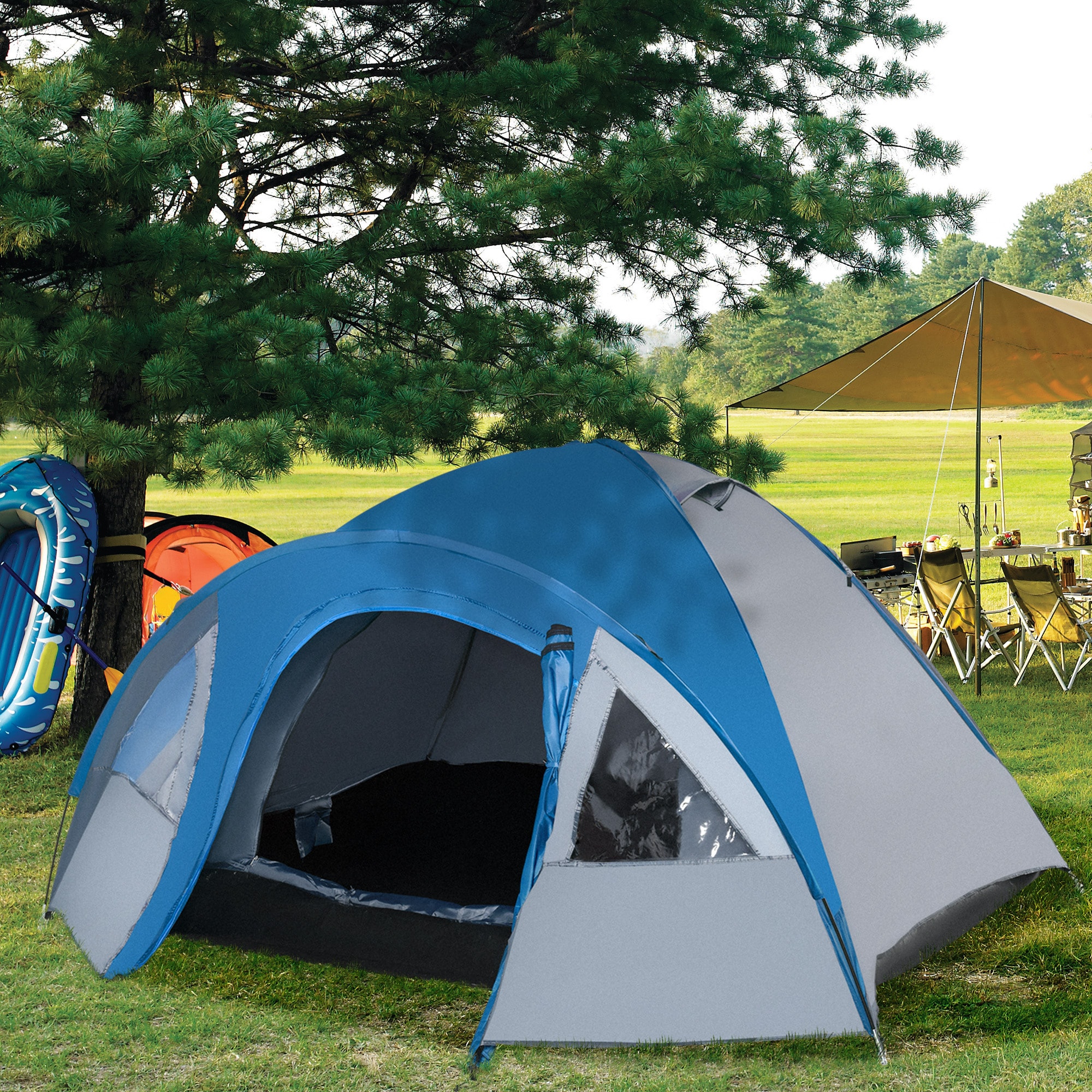 Outsunny Doppelwandzelt für 4 Personen blau 300 x 250 x 130 cm