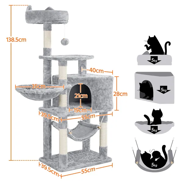 Yaheetech Kratzbaum Kletterbaum Plüsch Katzenkratzbaum Höhle Hängematte und Korb Stablier Katzenbaum für kleine und mittelgroße Katzen
