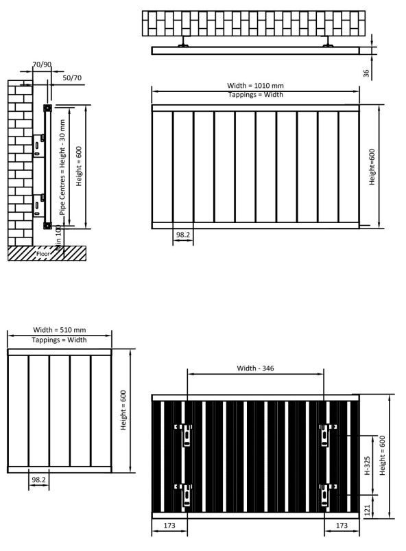 Eastbrook Kingswood paneelradiator 50x60cm 532W antraciet mat