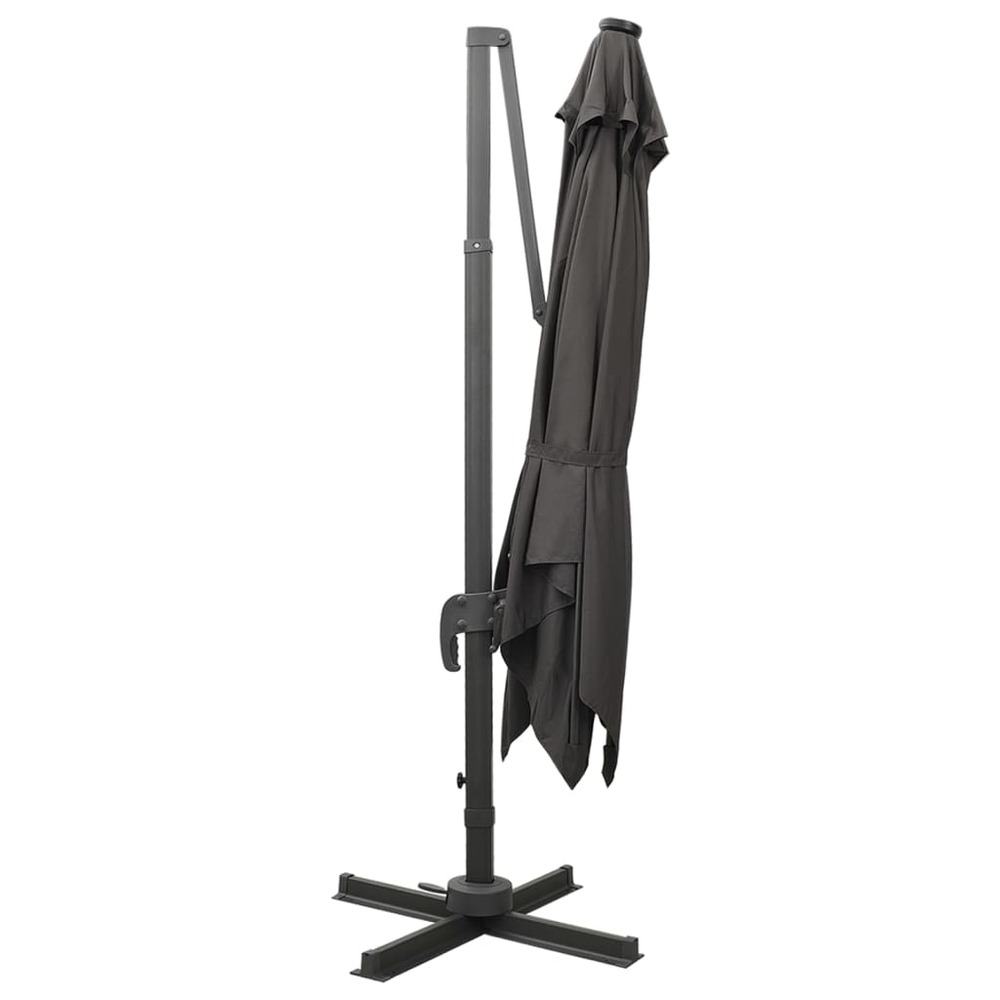 Parasol meuble de jardin déporté avec mât et lumières led 300 cm anthracite