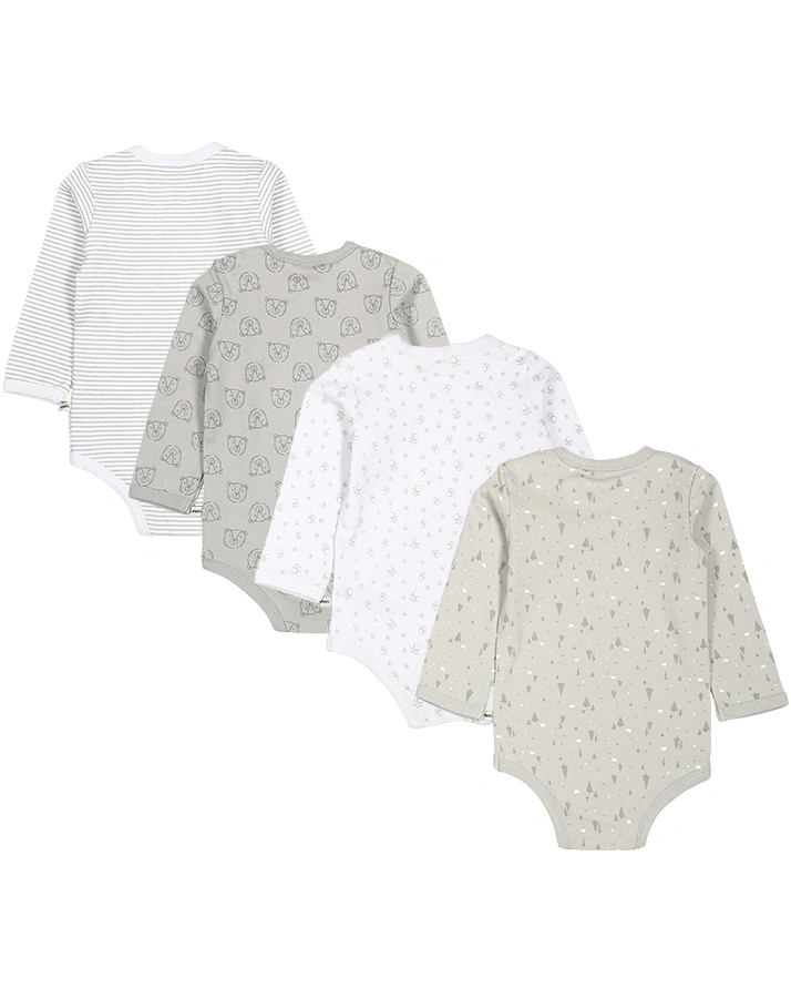 Langarmbody KLEINER BÄR 4-er Pack in weiß/grau