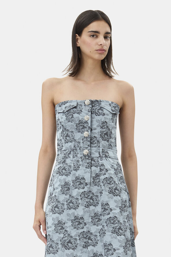 Ganni Botanical Jacquard Long Corsage Dre Illusion blue