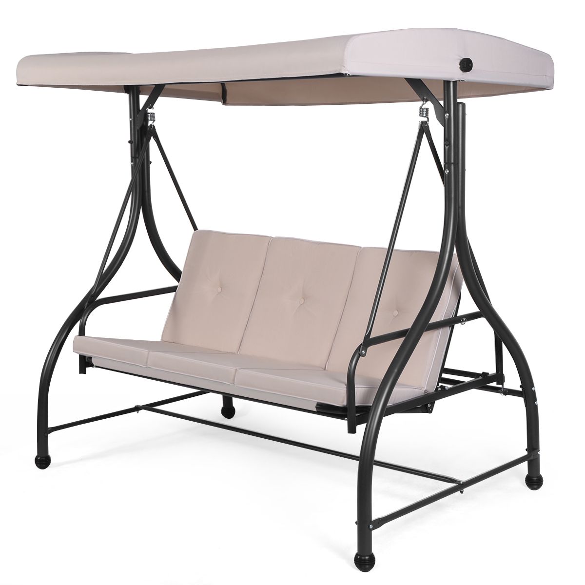 Balancelle d'Extérieur Convertible Jardin Porche Avec Sièges à Coussins Auvent Réglable et Cadre en Métal Enduit Hamac 3 Places Beige - Lidl-Manfred