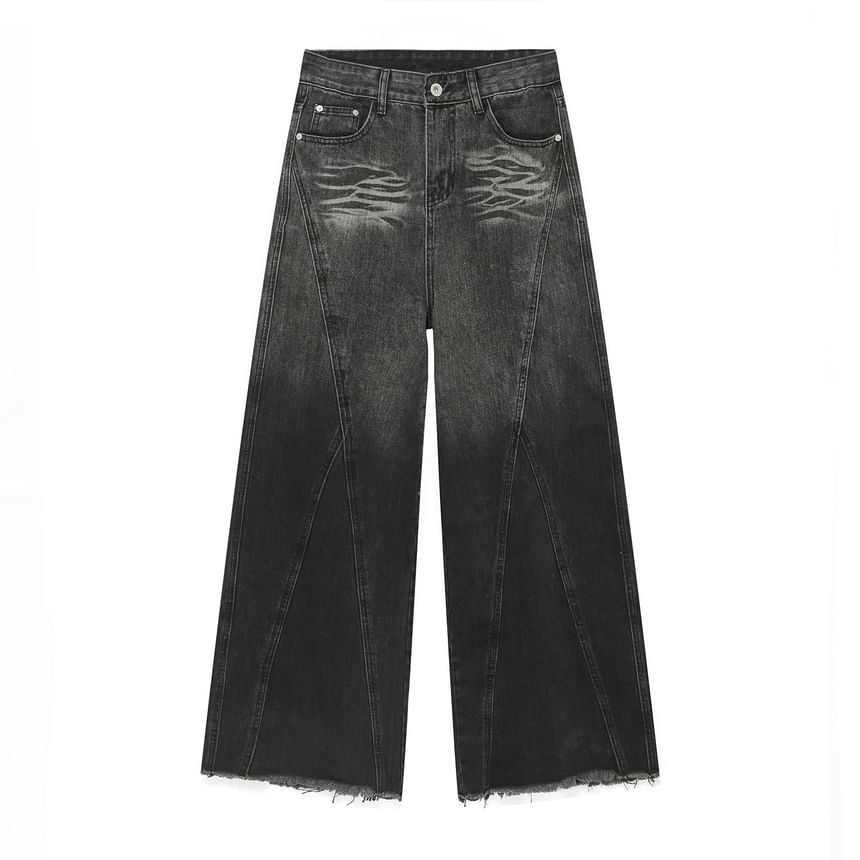 FAERIS - Mid Rise Washed Wide Leg Jeans