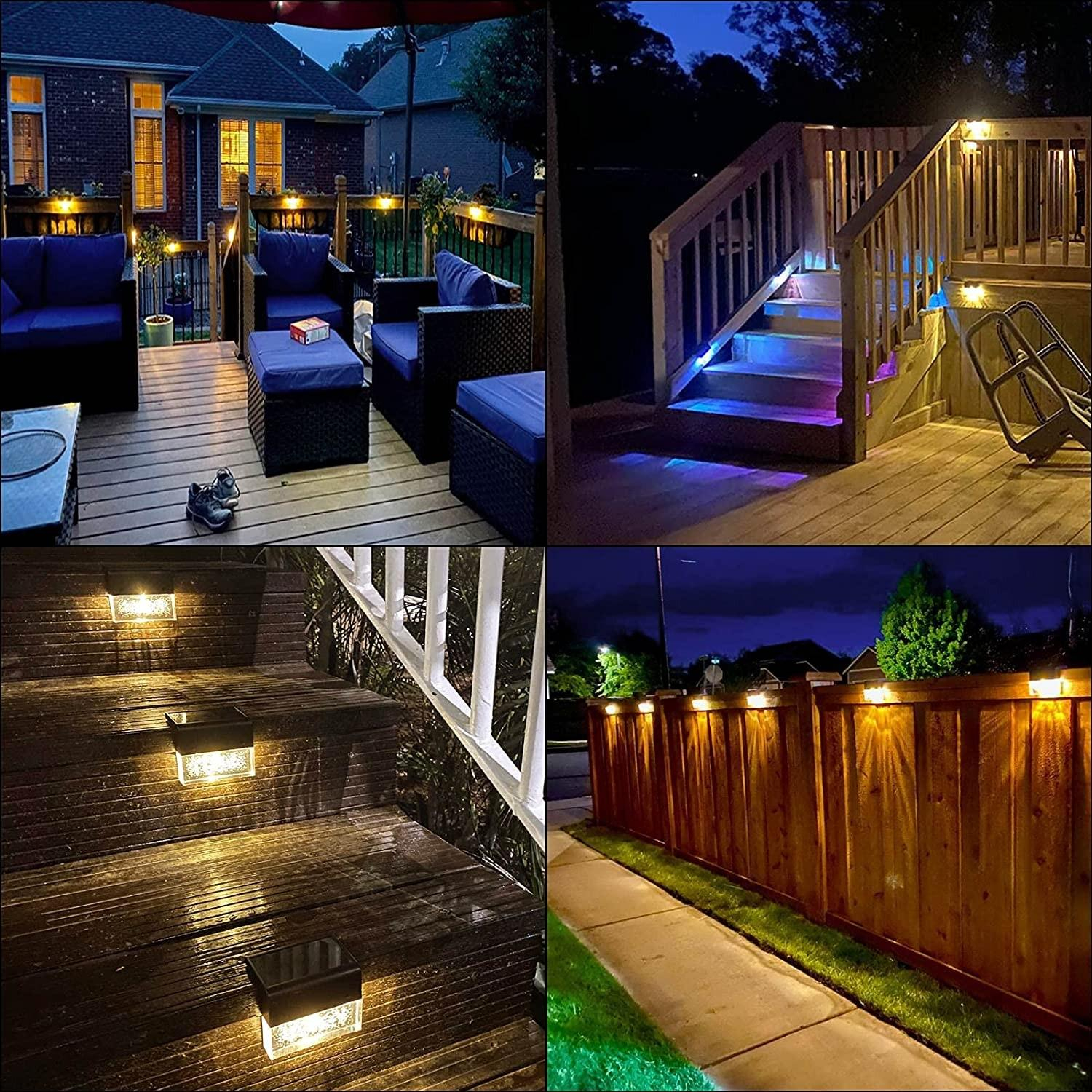 (4er Set) 9x8x6cm LED Solar Outdoor Lampe Treppenleuchte mit Dämmerungssensor Spritzwasserfest (IP44) Eckig - Warmweiss / RGB