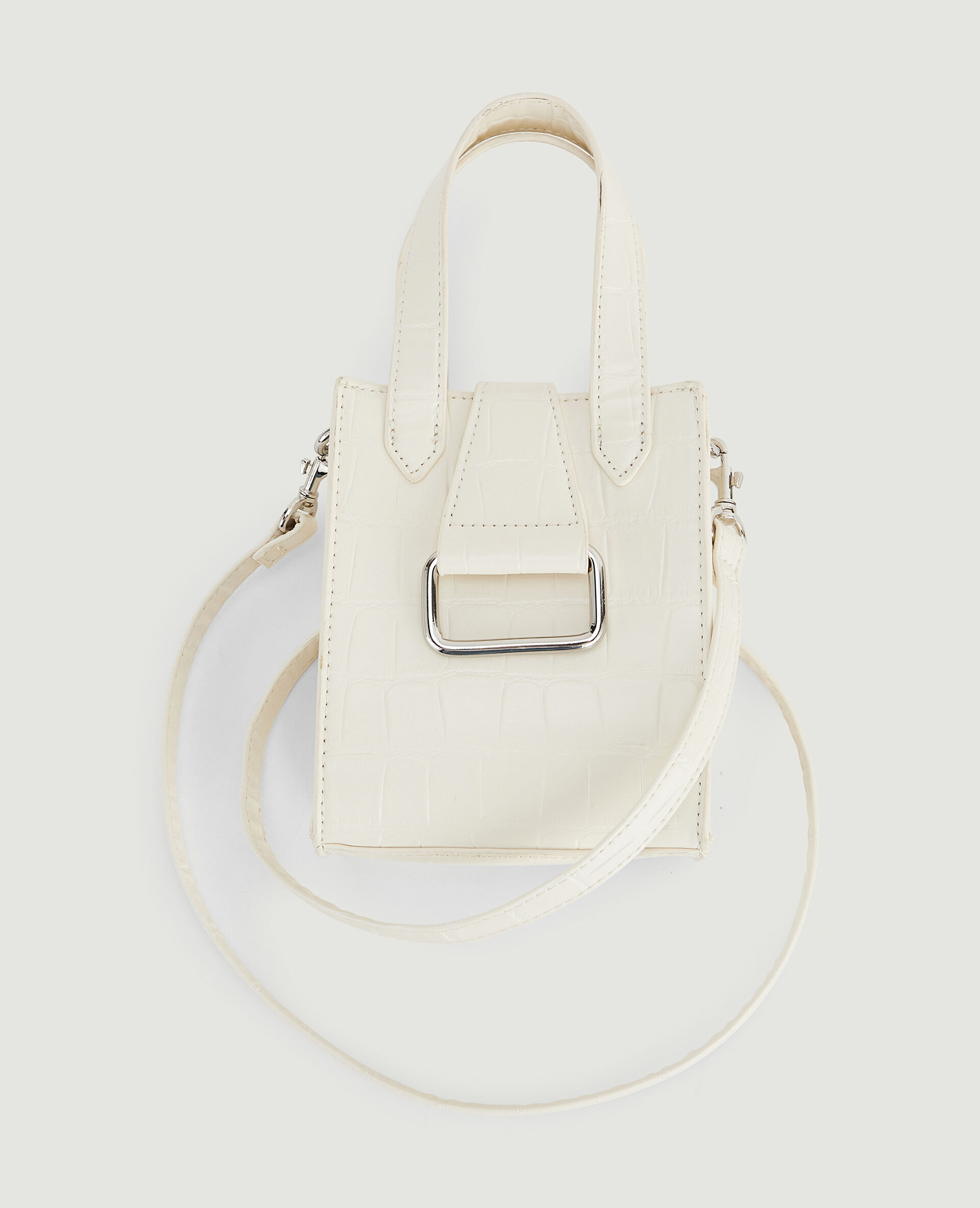 Mini sac avec poignées en simili effet croco - Écru