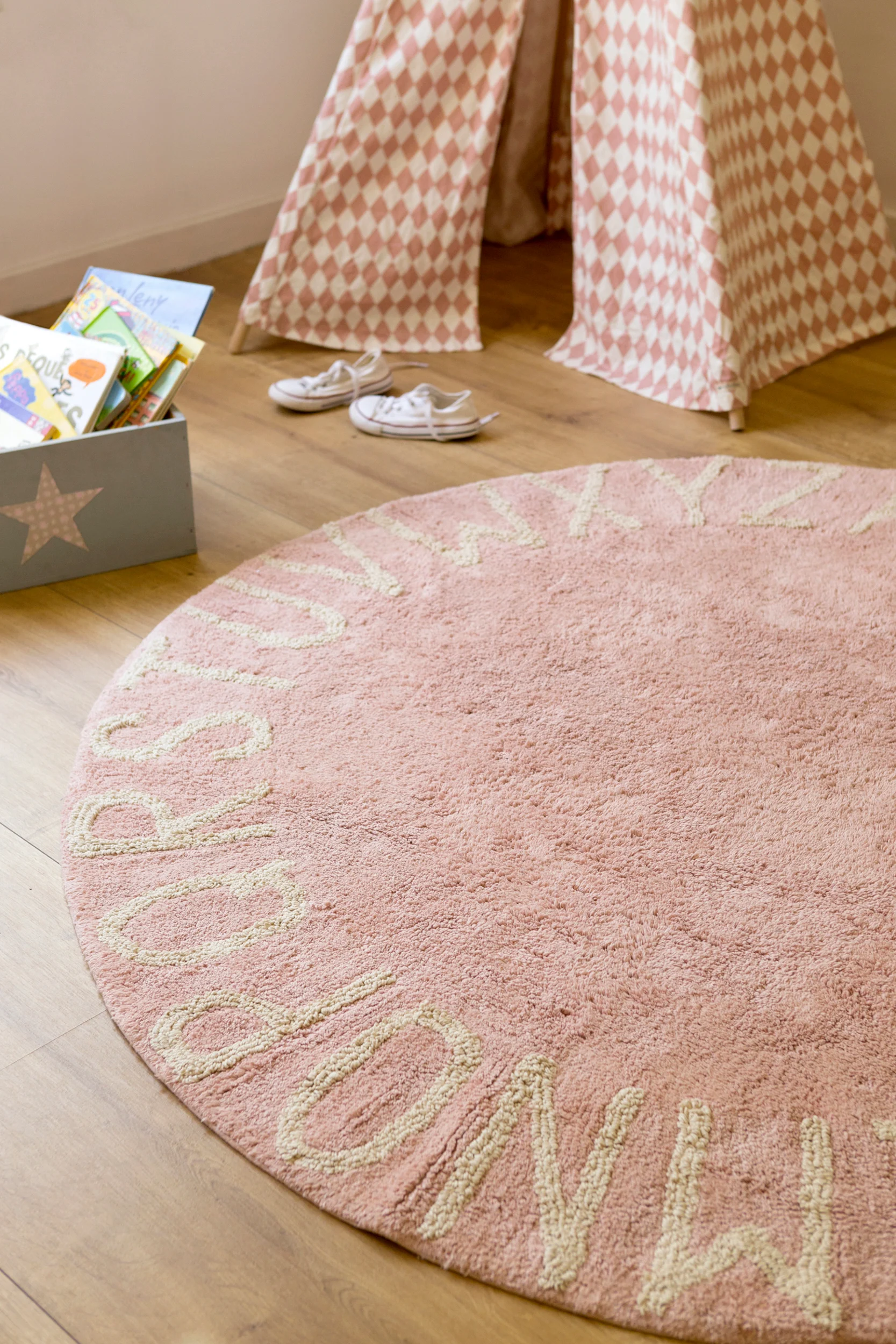 ABC - Tapis rond lavable en coton | Rose