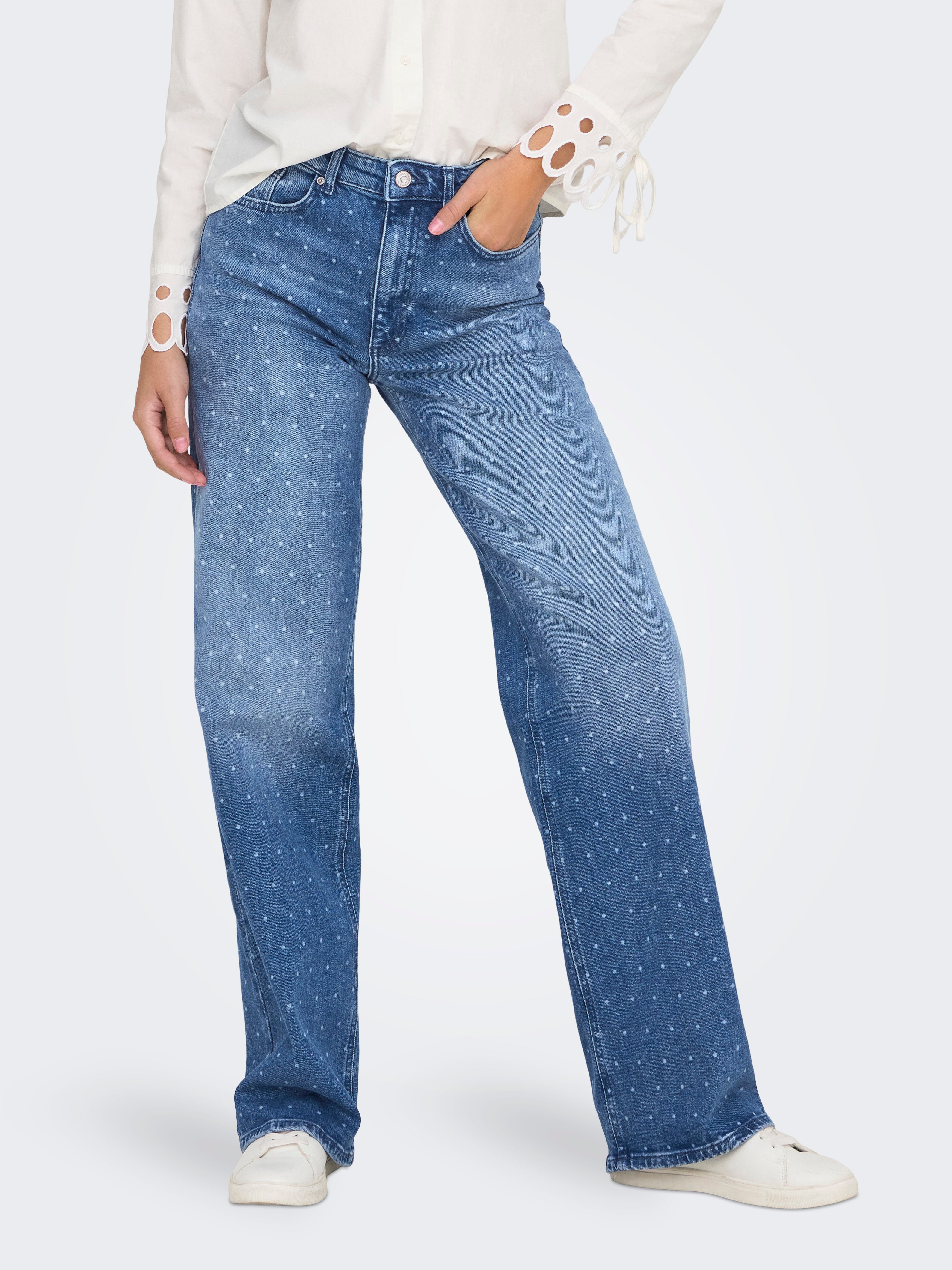 ONLJUICY Hohe Taille Weiter Beinschnitt Jeans Medium Blue Denim