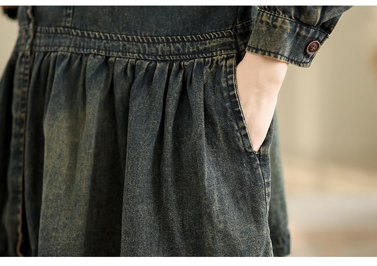 Taragon - V-hals, capuchon, gewassen denim, knoopjack