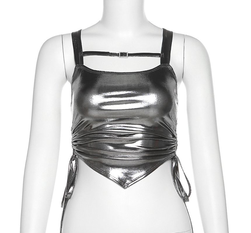 Sugarcoat - Metallic cami-top met gerimpelde zijkanten en asymmetrische zoom