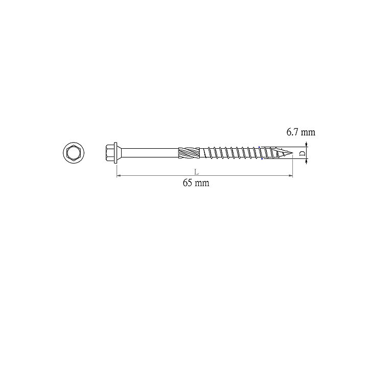 Vis pour charpente en bois, revêtement organique, 6,7x65 mm - 50 pièces