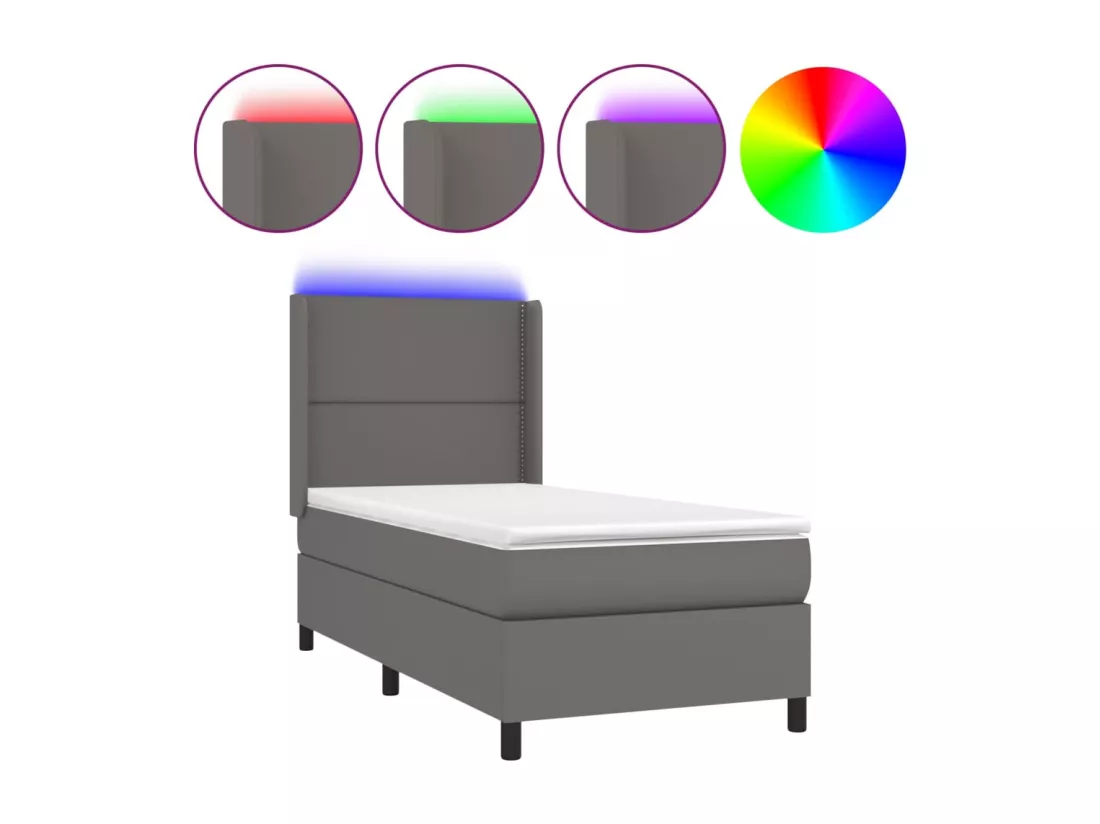 Sommier tapissier et matelas et LED Gris 90x190 cm Similicuir