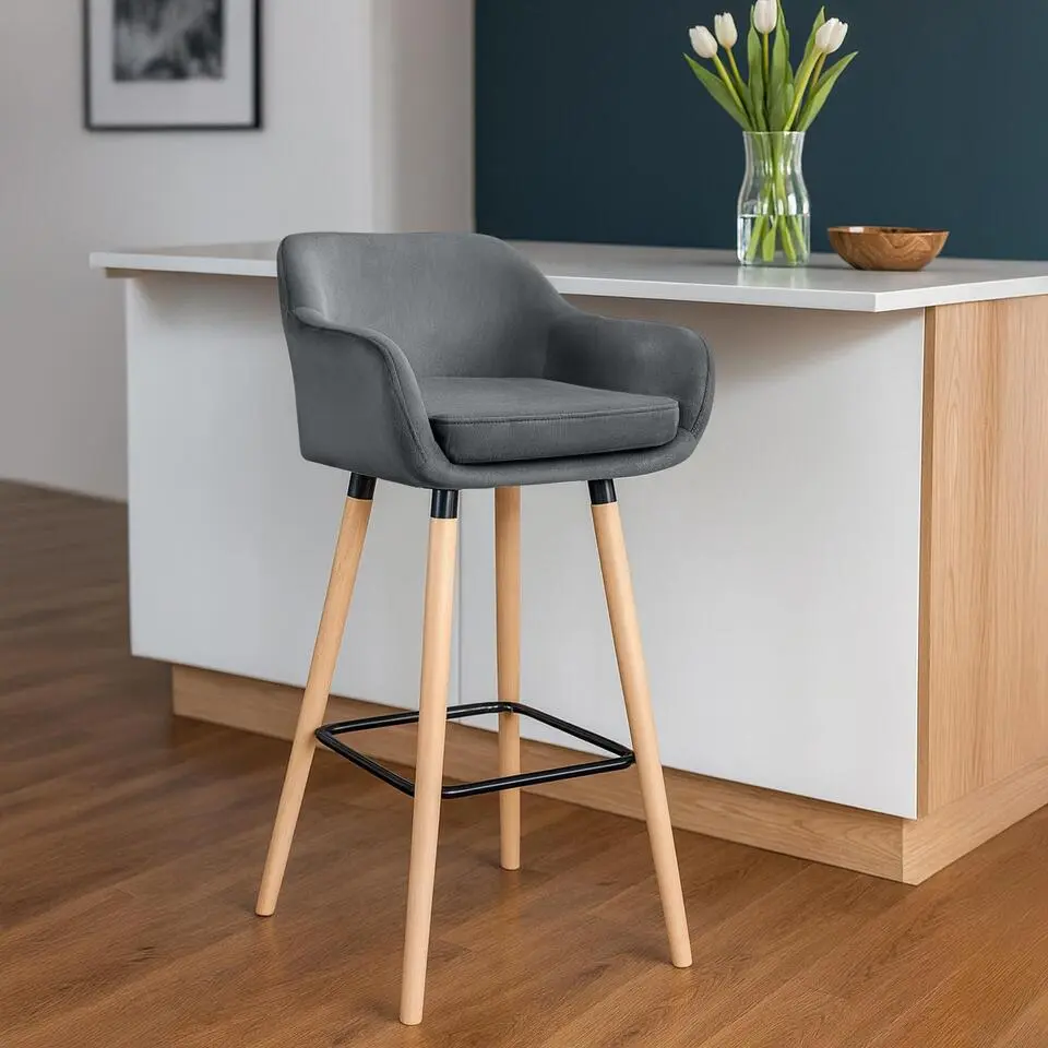 CLP Set van 2 Barkruk Grant natura Frame - Fluweel - grijs
