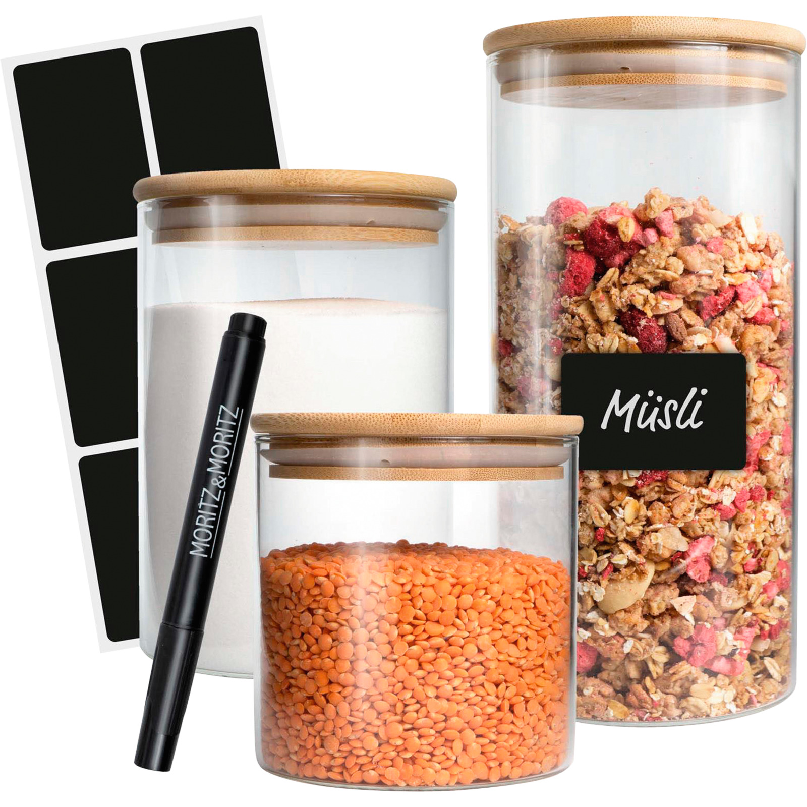 3er Set Vorratsgläser 500ml,750l,1500ml