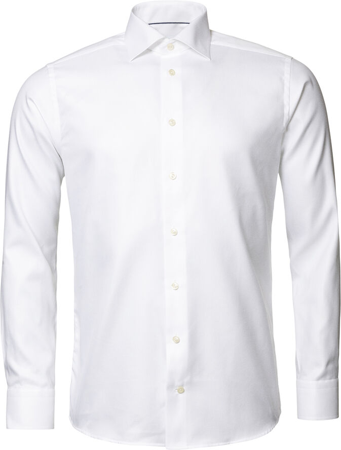 ETON Cont. Fit White Textured Twill Shirt - French Cuff Hvid