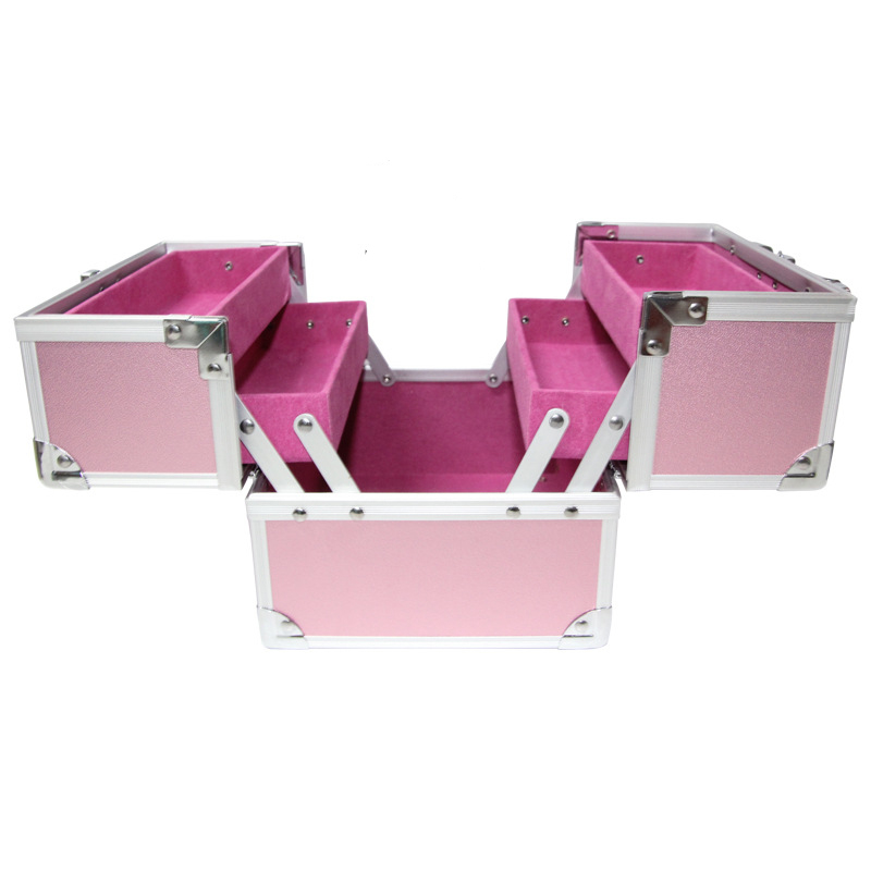 (18x15.5x15cm) Klappbarer Aluminium Schminkkoffer Beauty Make Up Organizer - Rosa