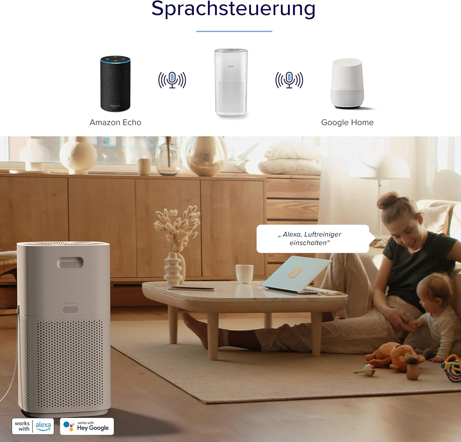 LEVOIT HEPA Luftreiniger für Raucherzimmer Allergiker, CADR 697m³/h bis 147㎡ Wohnung, PM2,5 Luftqualitätsanzeige & Automodus, Luftfilter gegen 99,97% von Schimmel Pollen Staub, App Alexa Steuerung