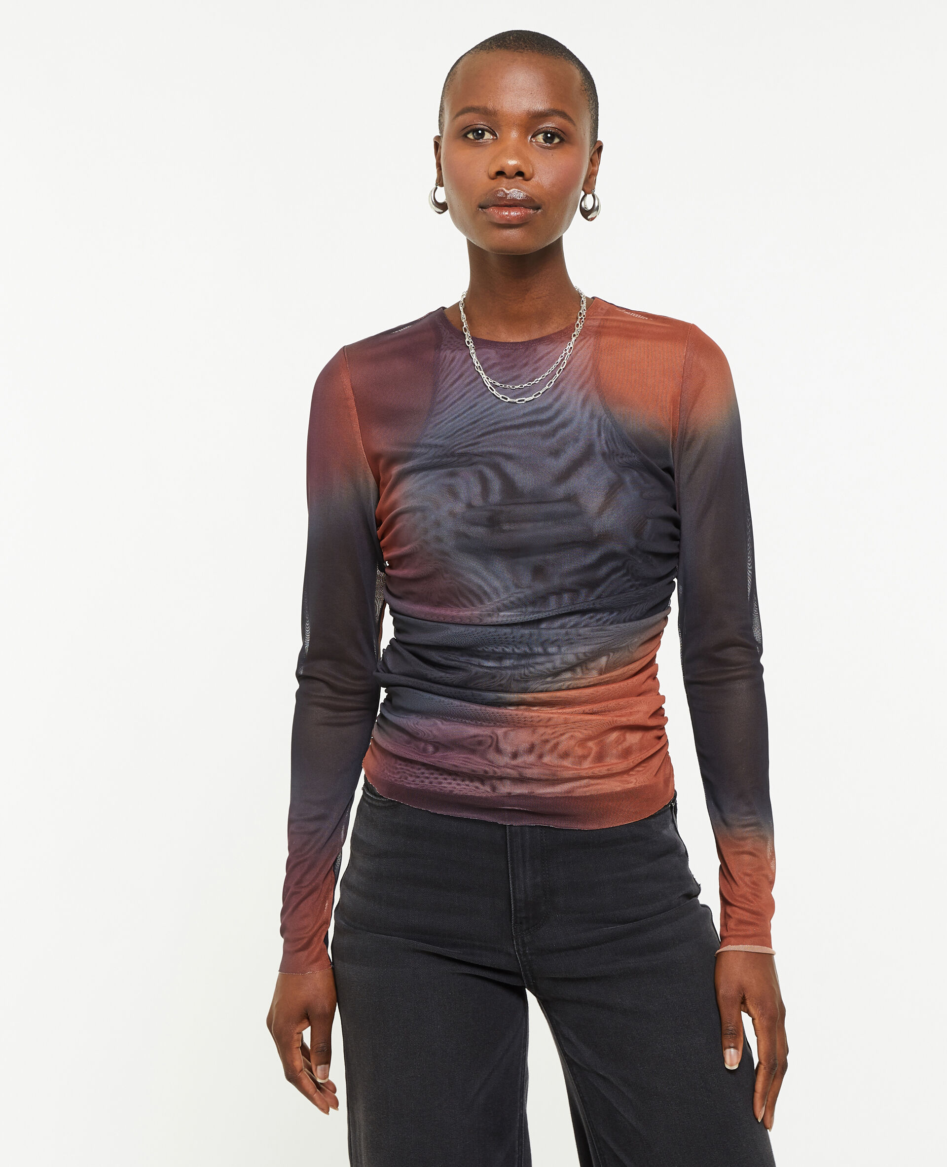 Top manches longues en tulle - Gris foncé