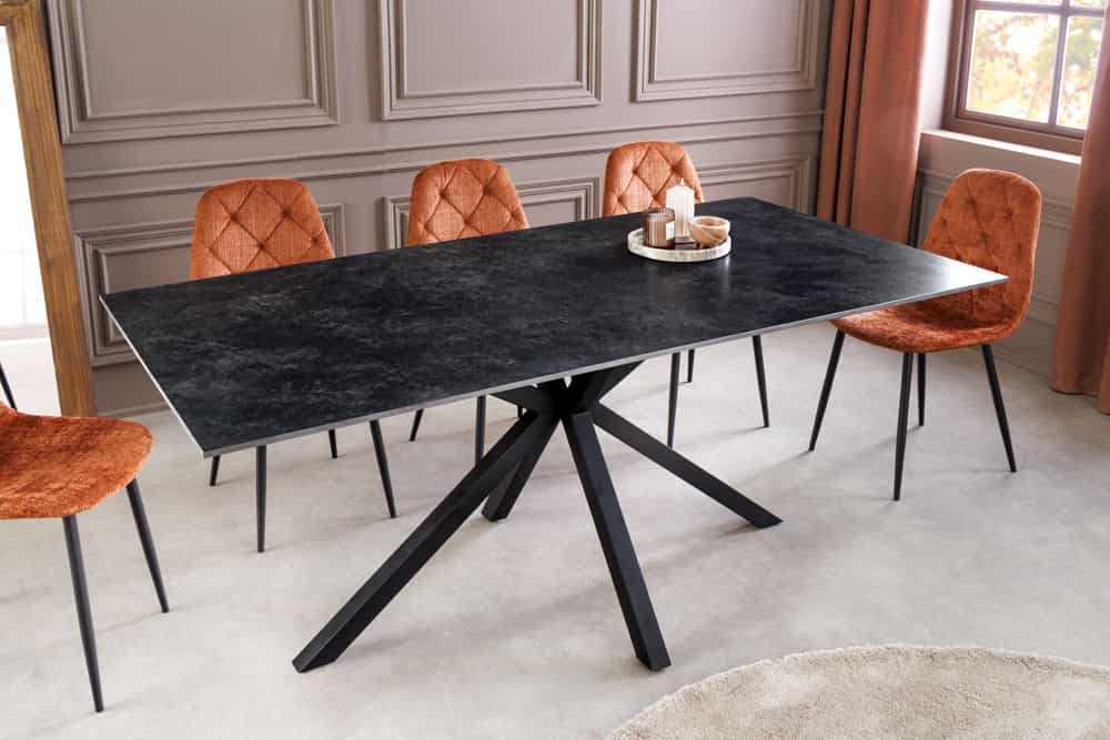 Moderner Esstisch GALAXIE 180cm anthrazit Keramik schwarz Metall Sterngestell