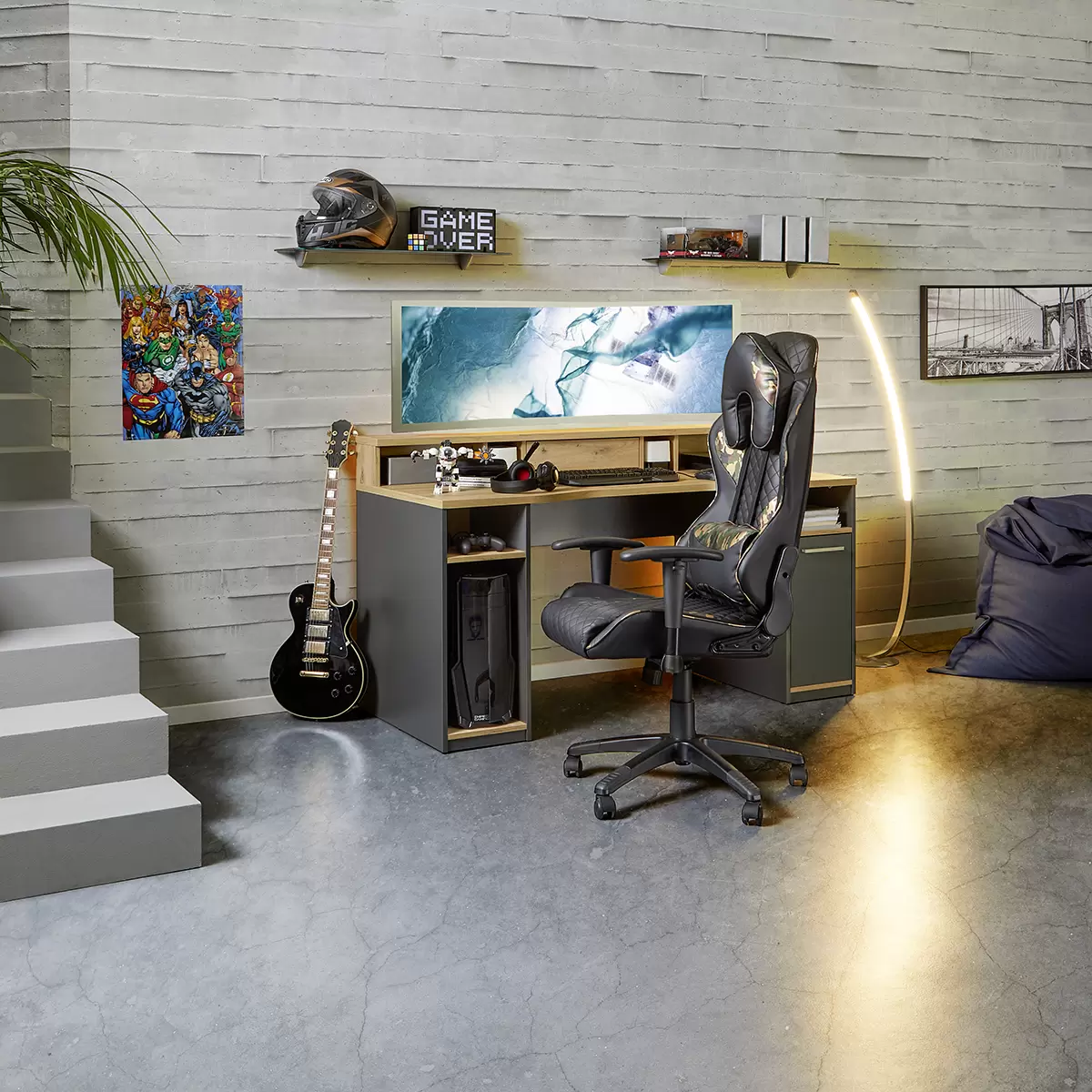 Gaming Tisch Speed braun,anthrazit,Eiche