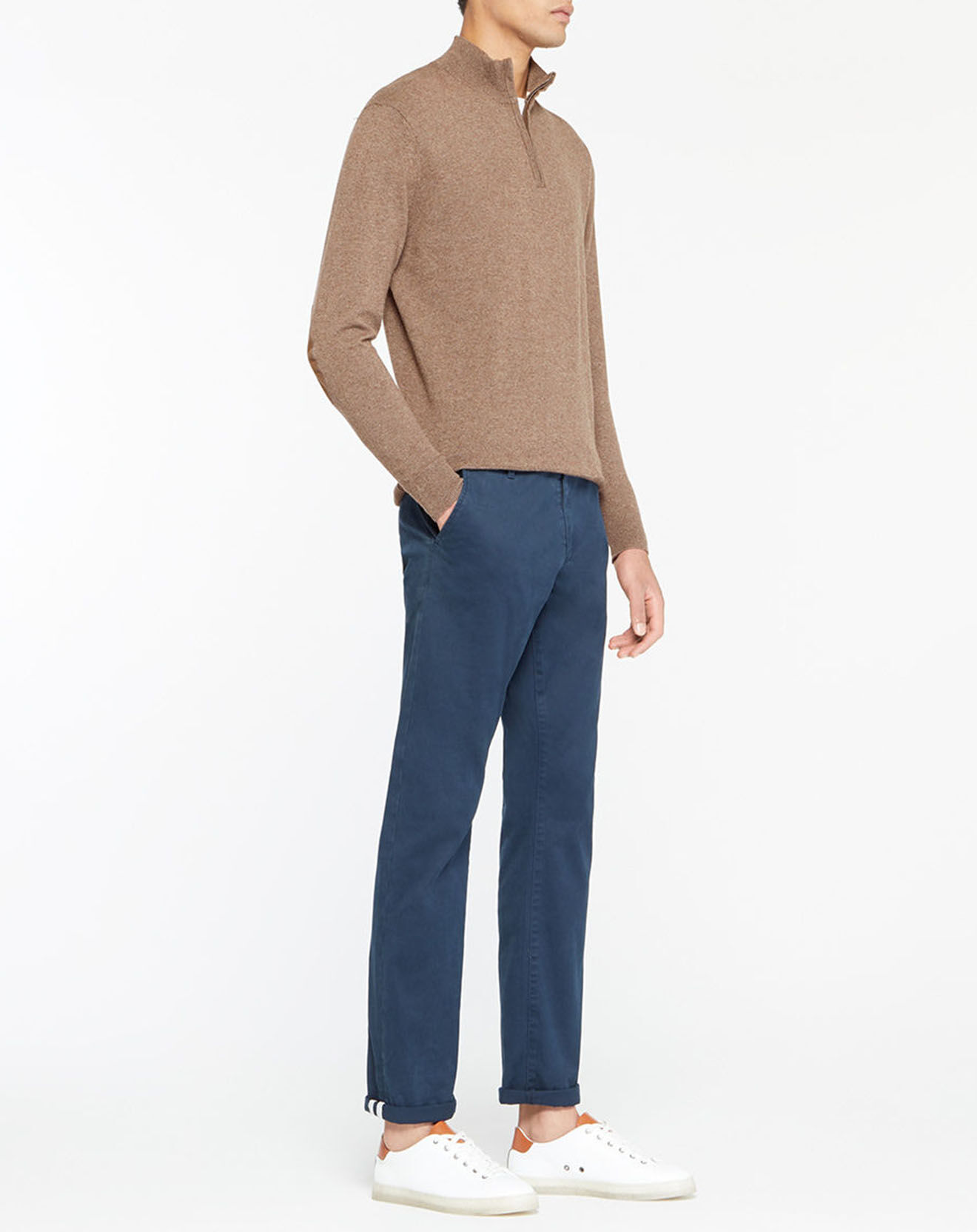 Hackett London Pull en Laine & Cachemire mélangés Zippé  Chiné marron clair