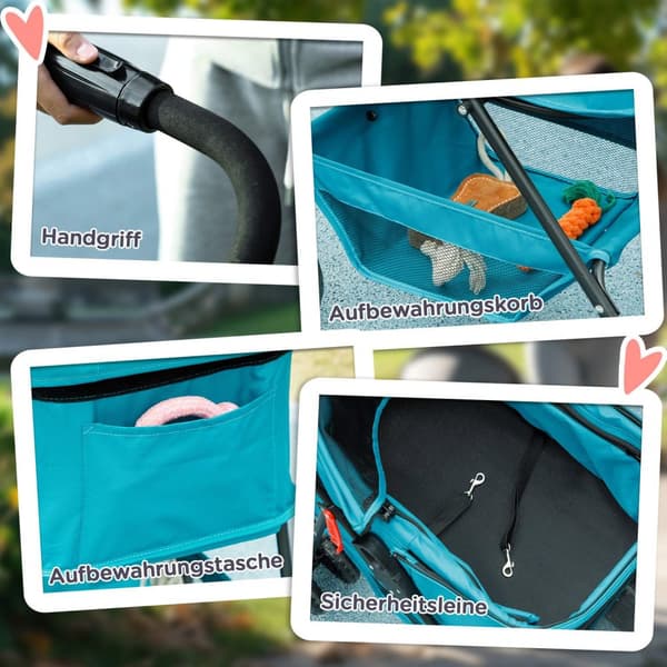 Hundevogn 3 i 1 hundevogn sammenleggbar hundeboks, sammenleggbar transportpose med drikkeholder, hundevogn, kattevogn med 360° hjul kattevogn for mini