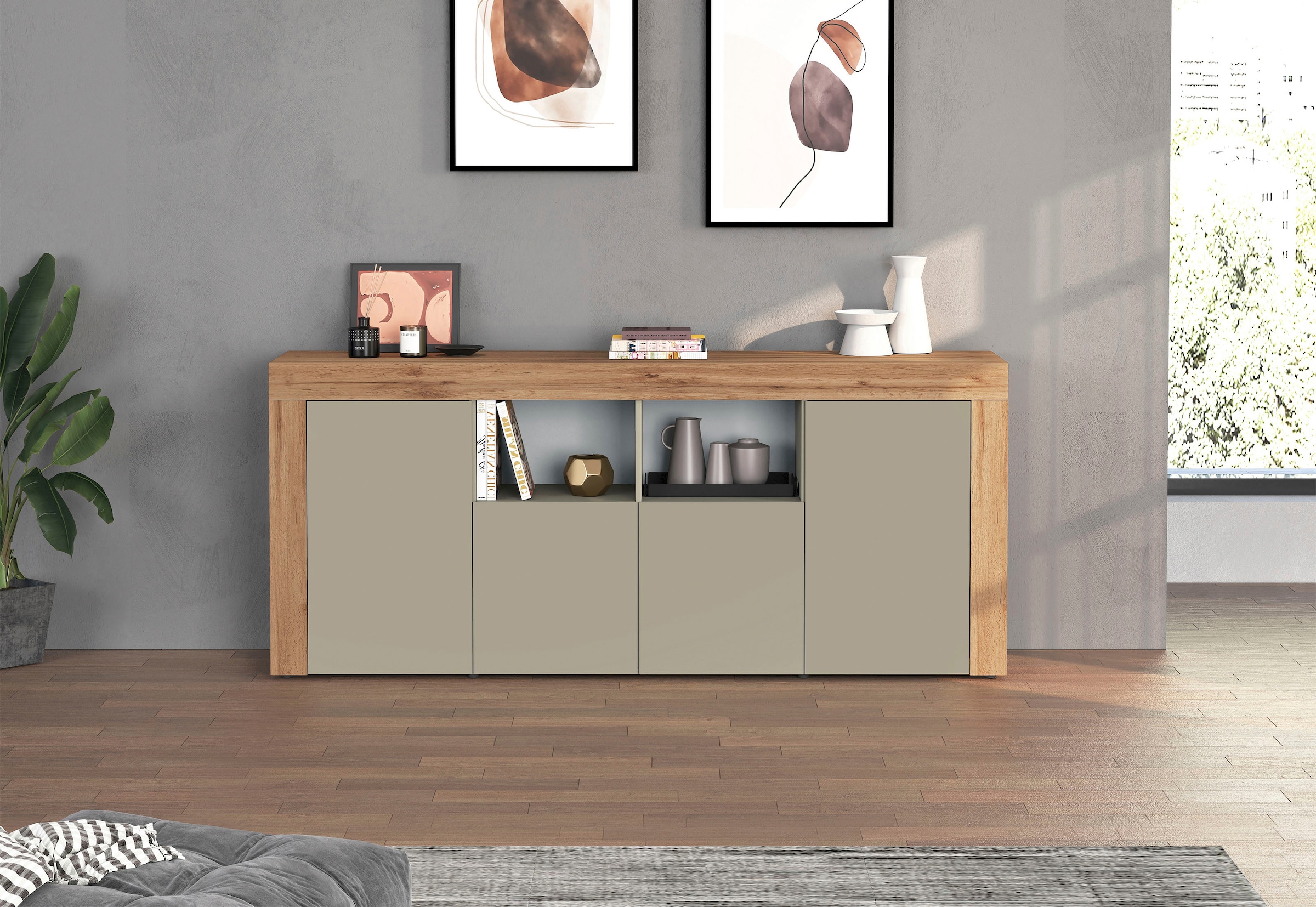INOSIGN Sideboard »CHRONOS Breite 200 cm  mit 4 Türen, 2 offene und 8 geschlossene Fächer« 1 Stk. tlg. Sideboard,Kommode, Schrank, Grifflos mit Push to Open, Made in Italy