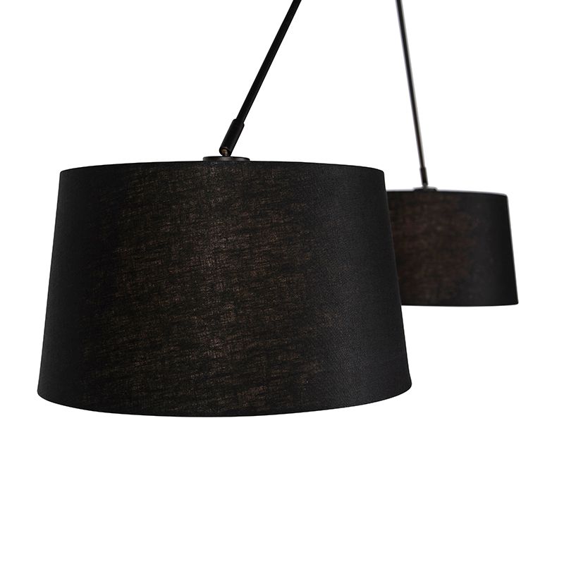 Hanglamp zwart met linnen kappen zwart 35 cm 2-lichts - Blitz