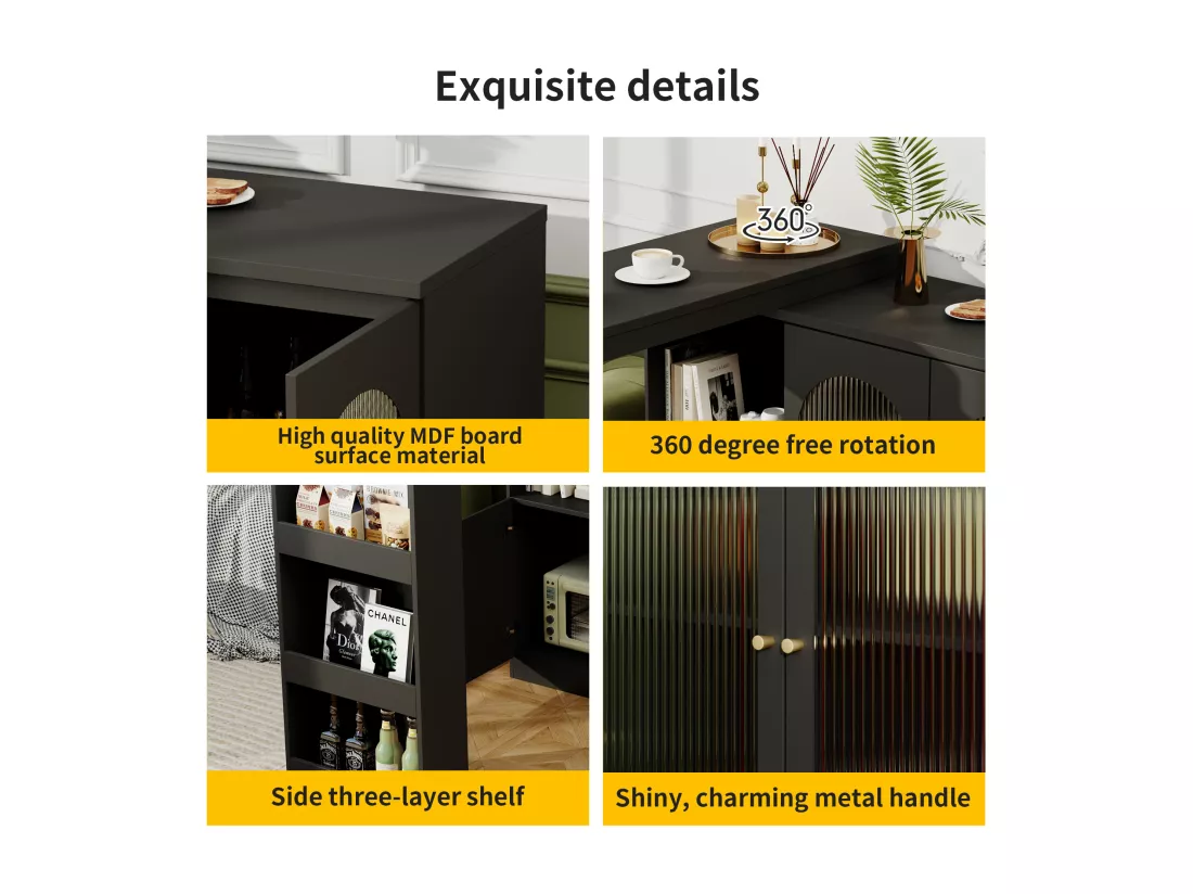 Buffet、Meuble de bar rotatif en MDF - grand espace de rangement - style contemporain - Noir