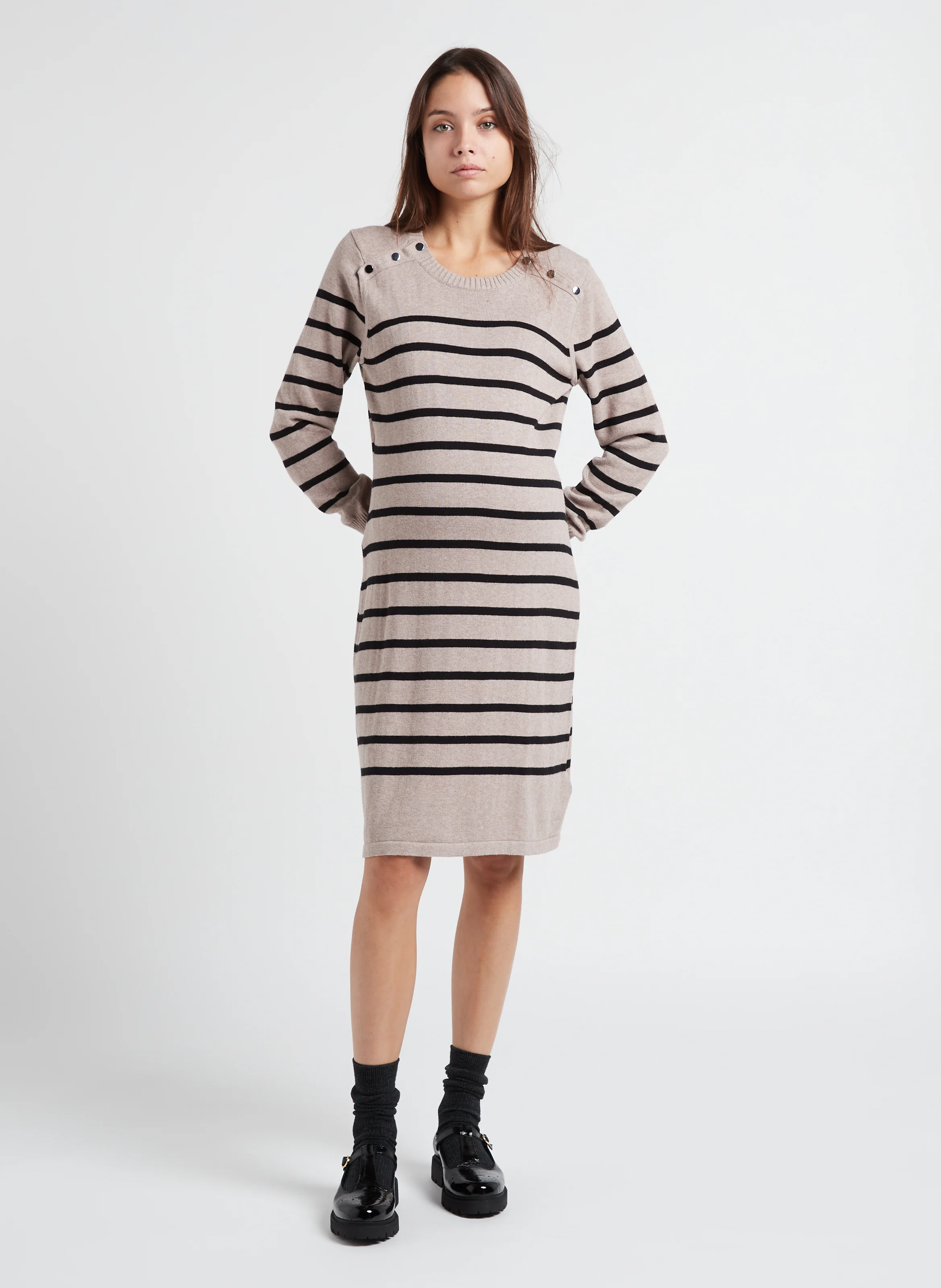 RHONA - Robe pull col rond de grossesse en coton | Rayé