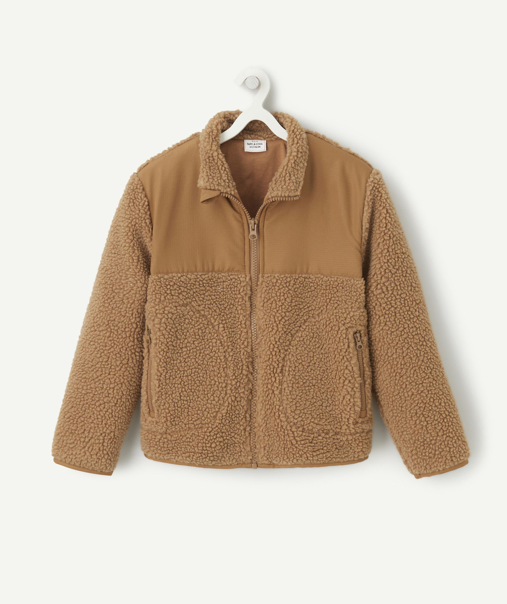 VESTE BI-MATIÈRE MANCHES LONGUES GARÇON MARRON