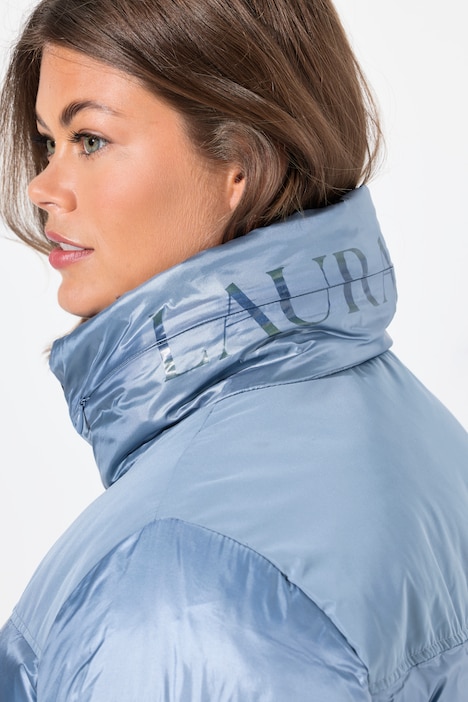 Steppjacke, Stehkragen, eingerollte Kapuze, 2-Wege-Zipper