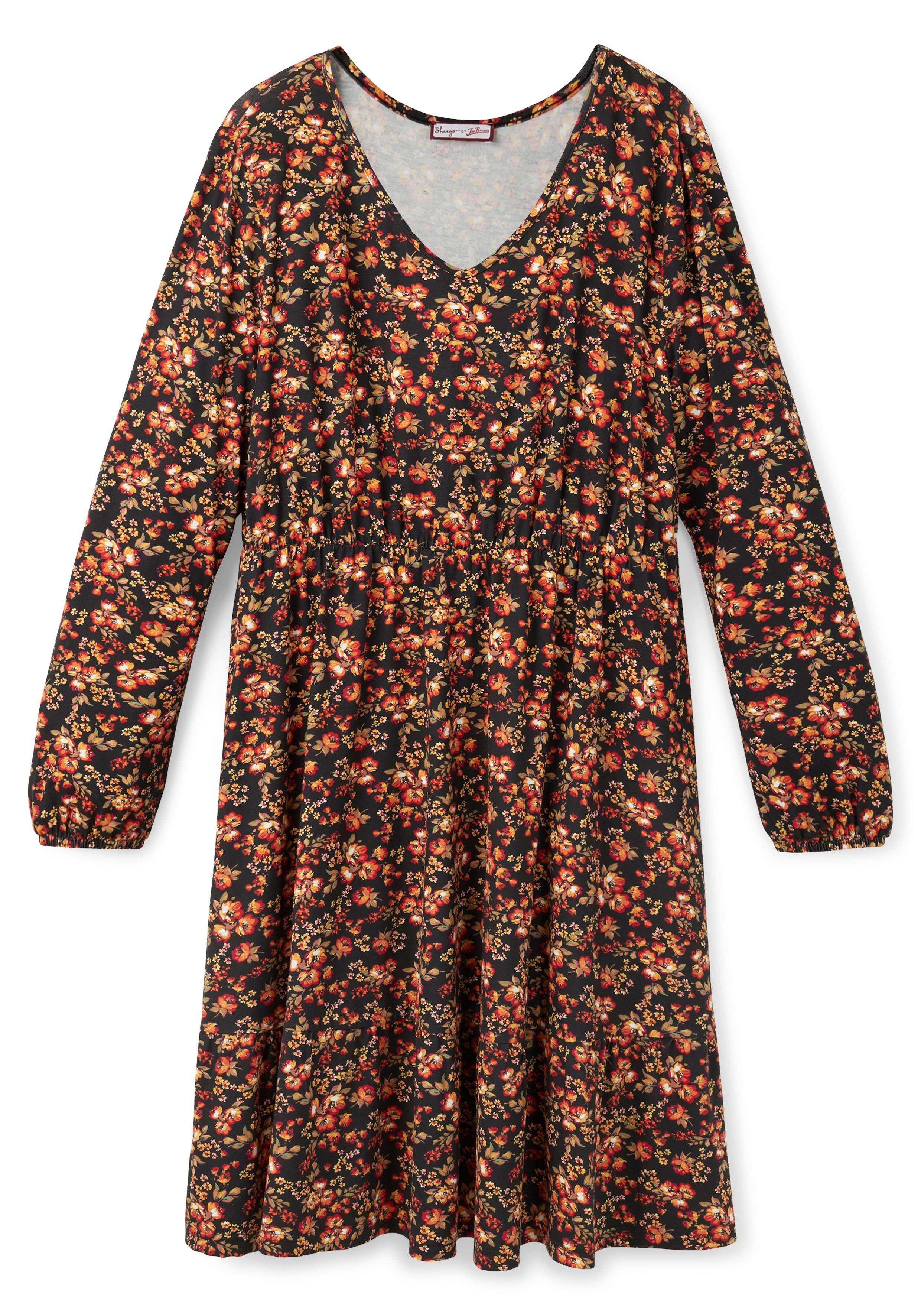 Knielanges Jerseykleid mit Blumenprint