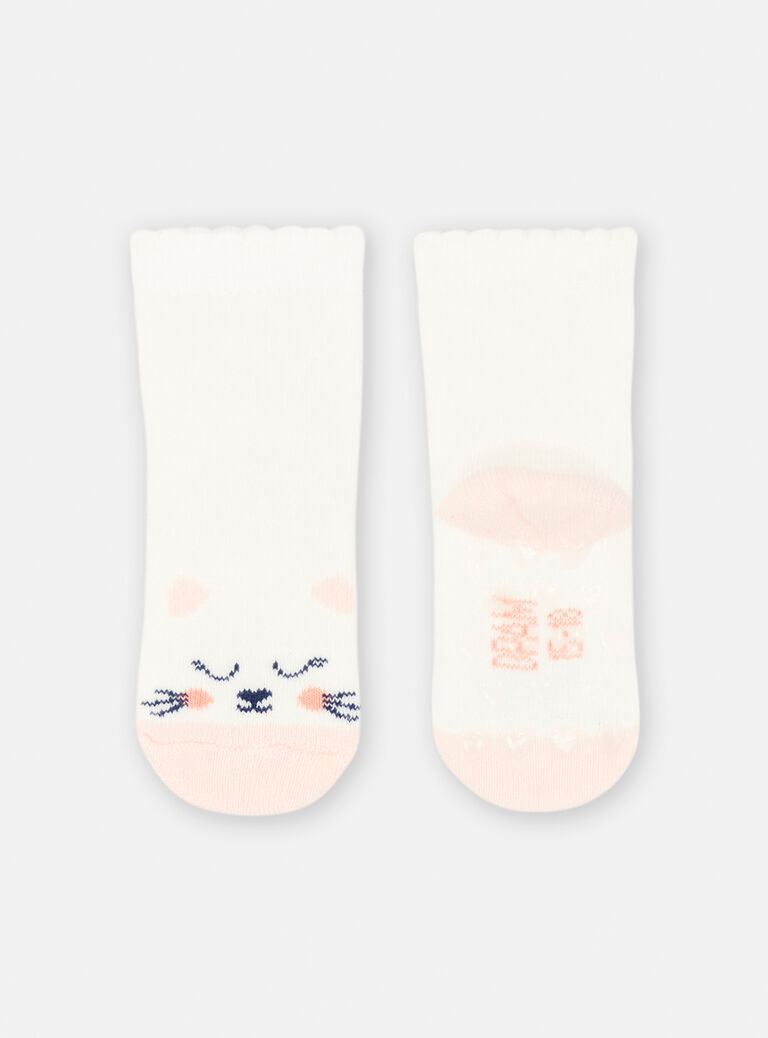 Chaussettes écrues motif chat pour bébé fille