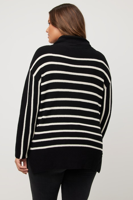 Pullover, Streifen, Oversized, Stehkragen, Langarm