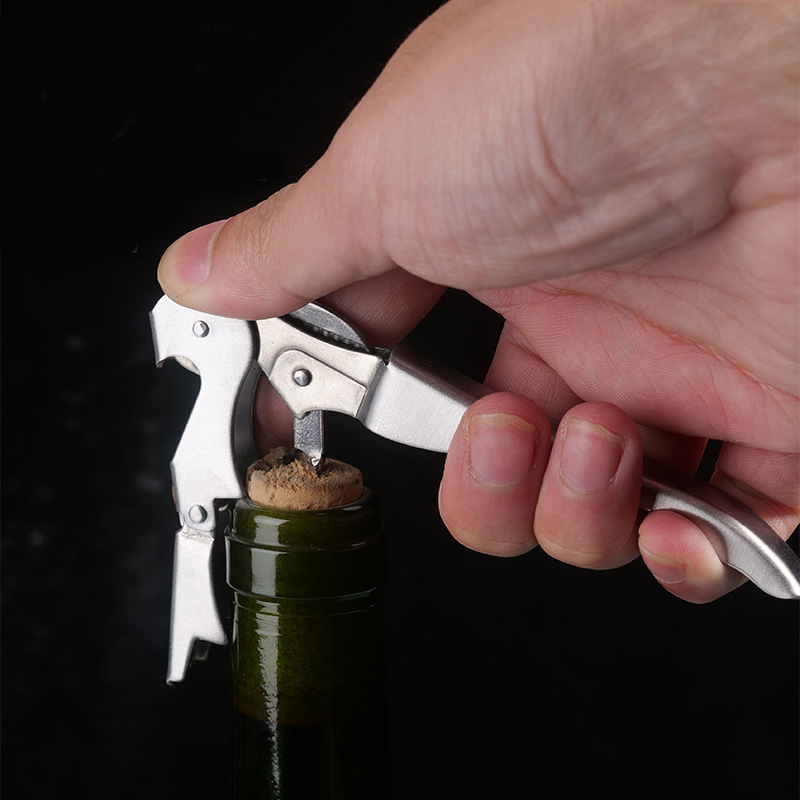 3in1 Edelstahl Kellnermesser Wein Korkenzieher mit Flaschenöffner   Messer - Silber