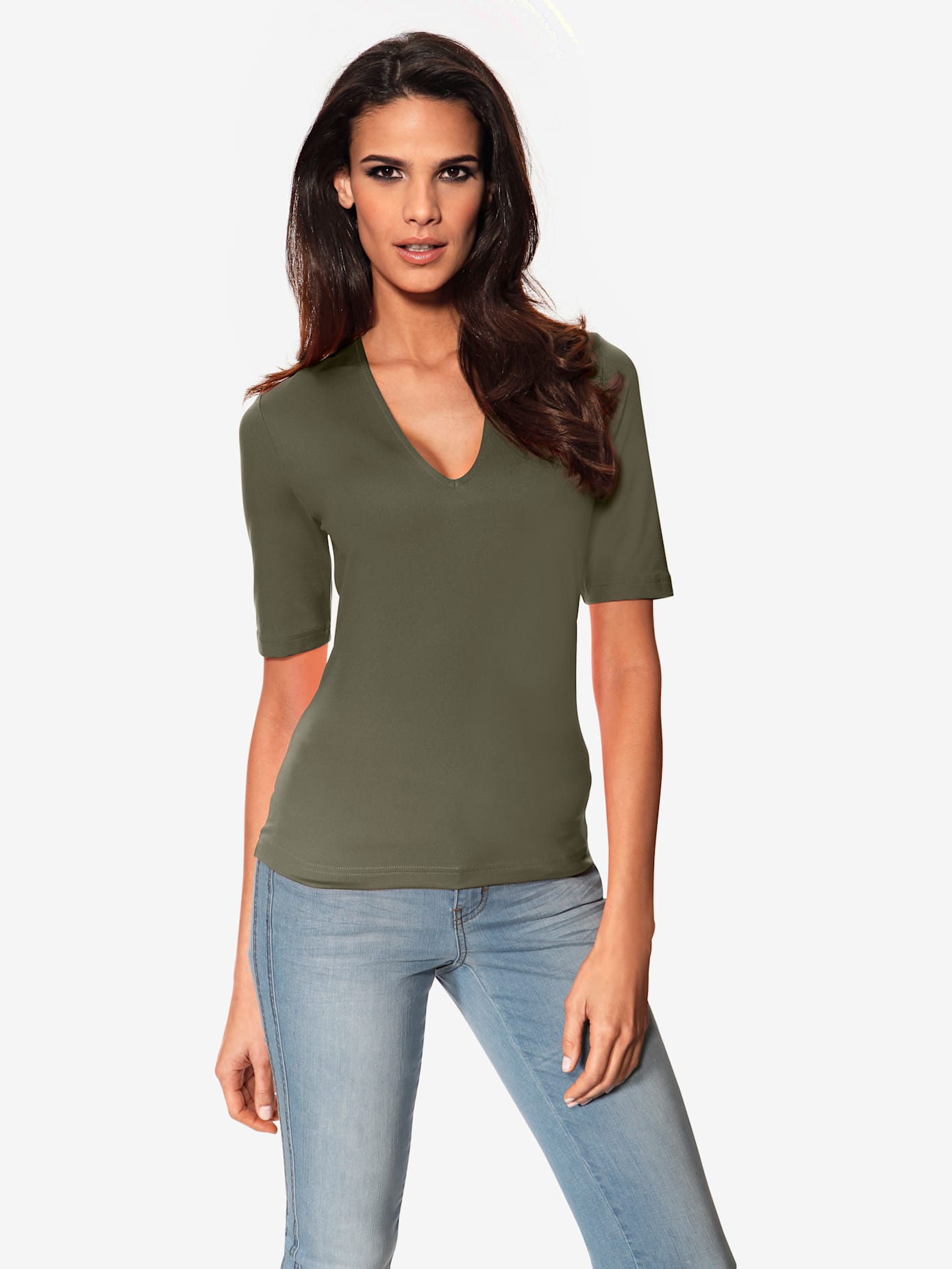 T-shirt en v manches mi-longues et encolure en v féminine
