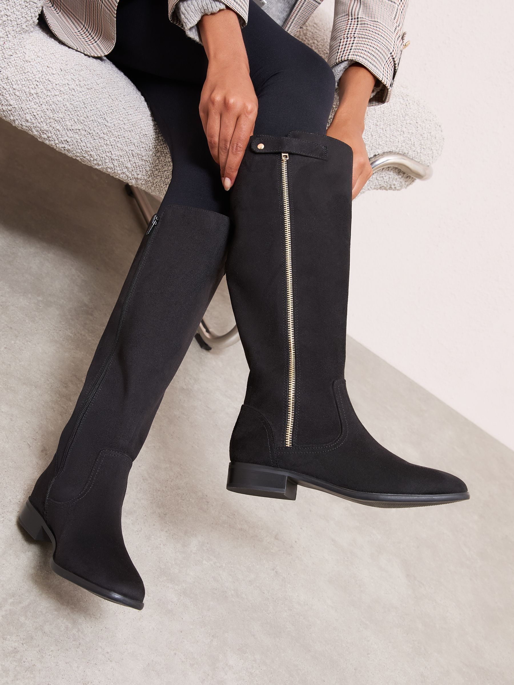 Friends Like These Flat Zip Faux Suede Knee High Long Casual Boots