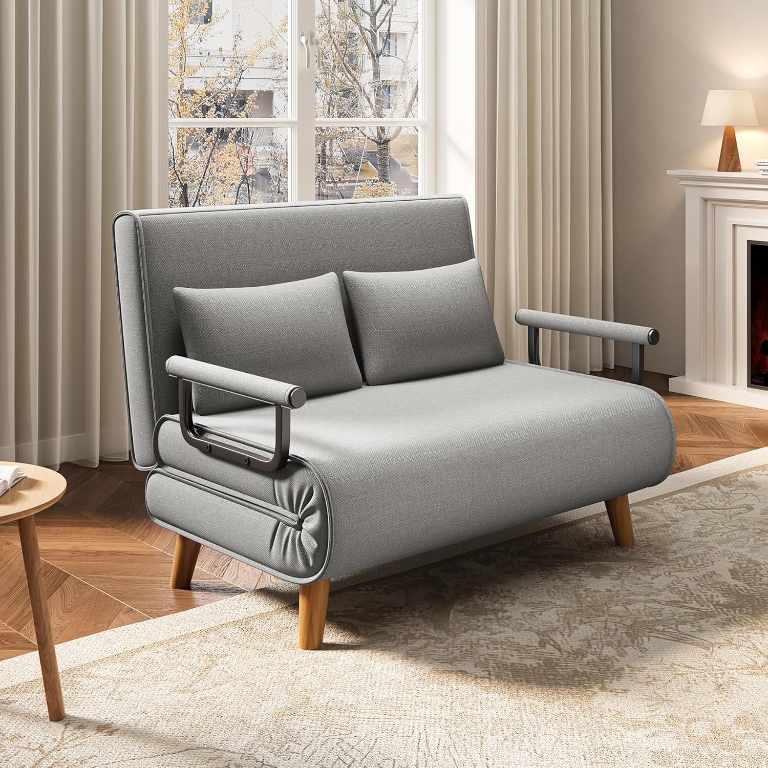Xbro Schlafsessel mit Bettfunktion, Schlafsofa 2-Sitzer mit 6-Stufig Verstellbarer Rückenlehne und 2 Kissen, Sessel mit schlaffunktio für kleine Wohnung (Hellgrau)