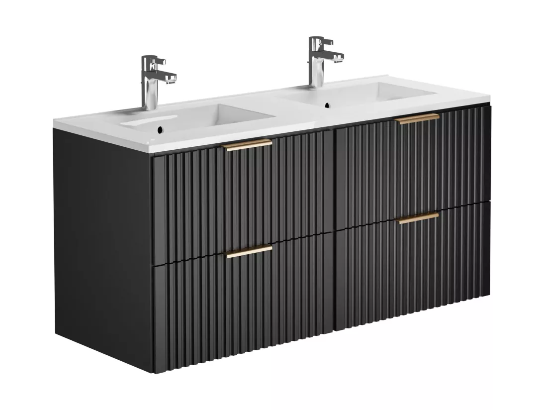 Meuble de salle de bain suspendu strié avec vasque à encastrer - Noir - 120 cm - ZEVARA