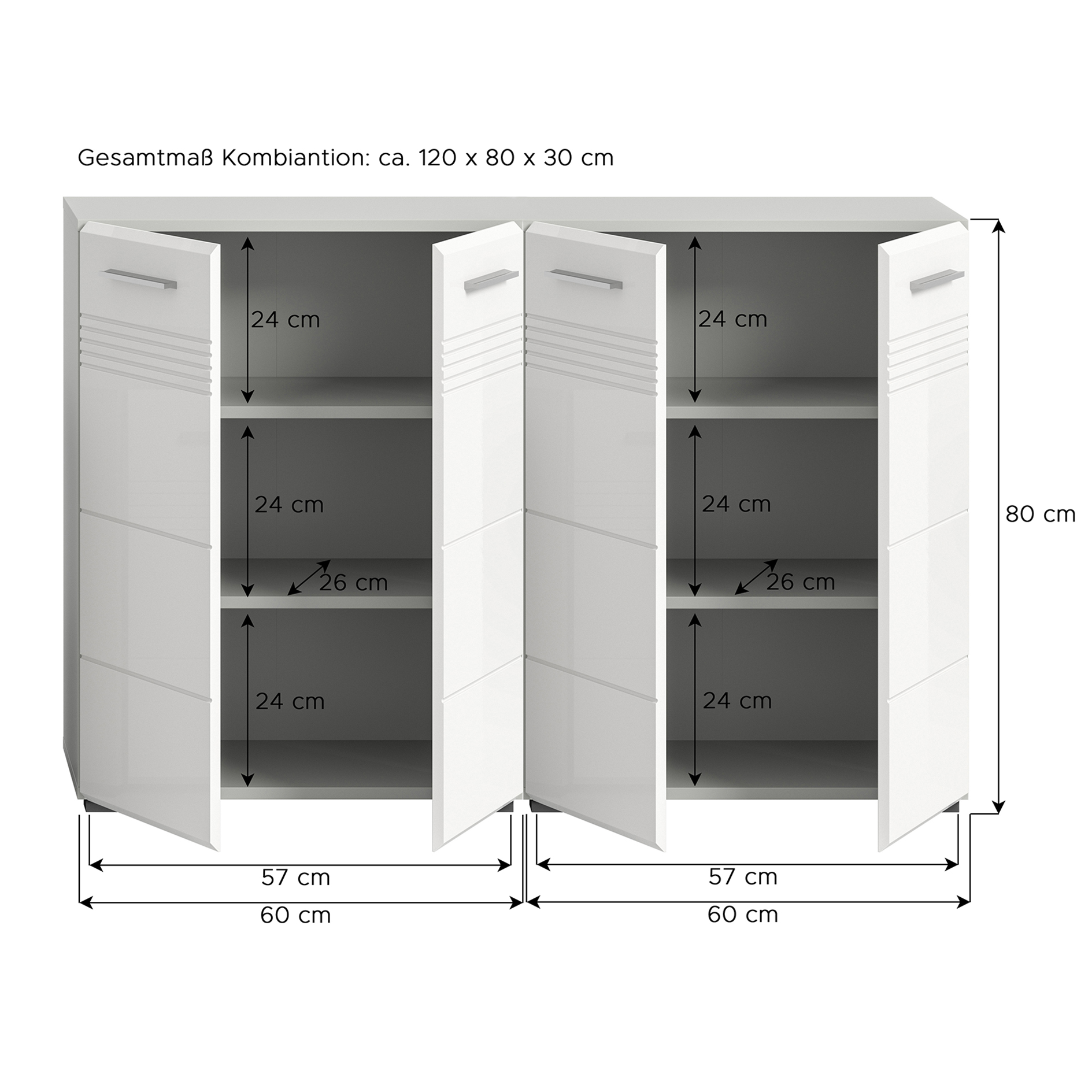 2-teiliges Badmöbel-Set COPA - weiß Hochglanz - hellgrau - 120 cm