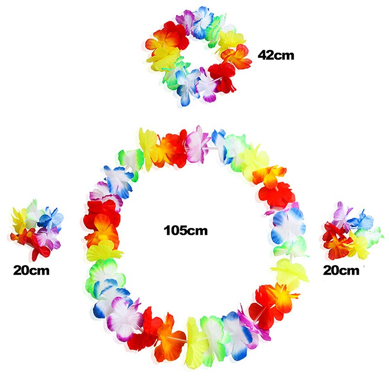 (8-tlg. Set) Fasnachts Erwachsenen Kostüm Hawaii Blumen Hula Rock Verkleidung für Sommer Motto Partys inkl. Brille - Gelb / Rot