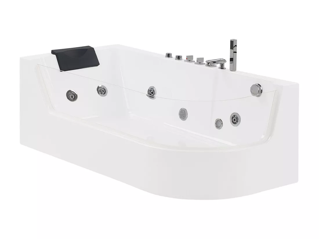 Baignoire d'angle droit blanche 170 x 80 cm avec LED ACUARIO